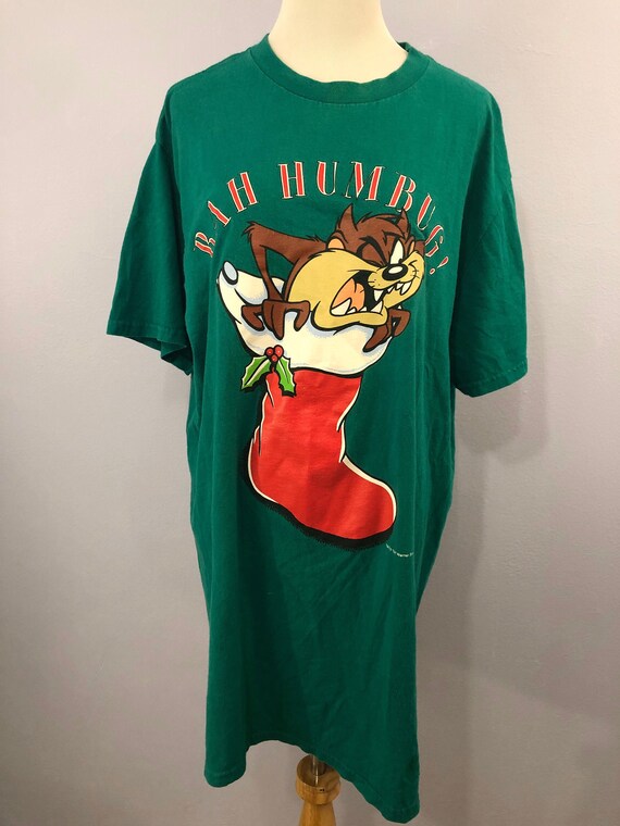 1990s Looney Tunes Taz bah Humbug T shirt Dress or Sleep Shirt Vintage Christmas Taz 1997 Oversized Billie Eilish Style Etsy