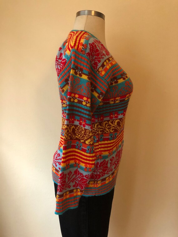 Unique Vintage Floral Stripe Knit Sweater || Larg… - image 3