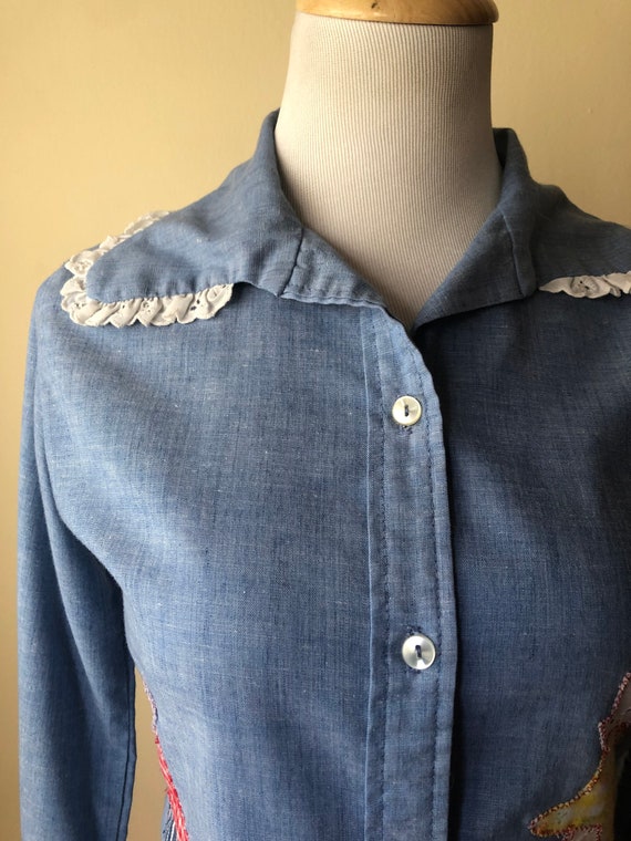 1960's Chambray Appliqué Button-Up by Yum Yum wit… - image 9