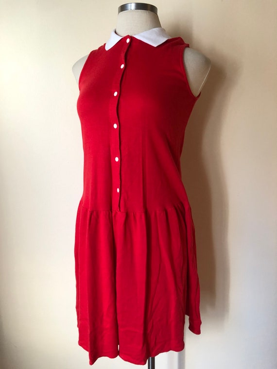 1970's Red Drop Waist Jersey Tennis Dress by CYNT… - image 8