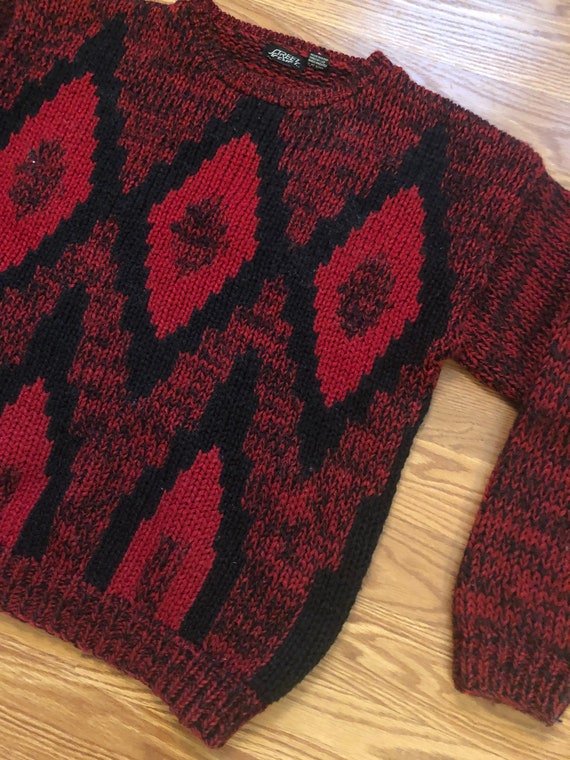 Vintage Mod Argyle Knit Sweater || Large || 1980s