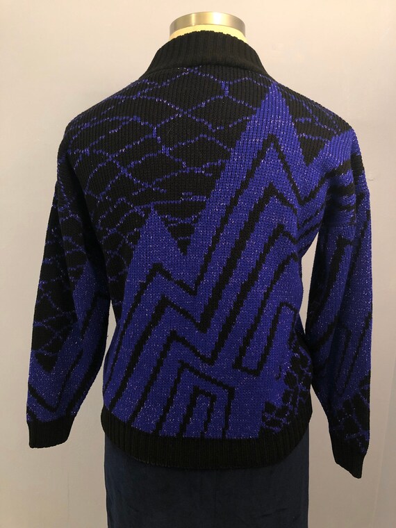 1980s Purple Metallic Geometric Abstract Knit Swe… - image 5