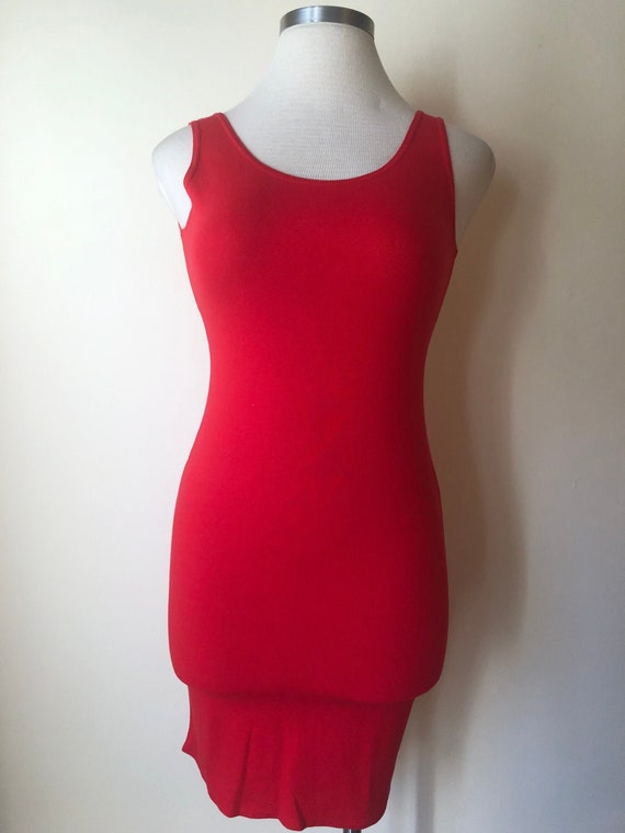 1980s Red Tank Dress || Large || Cindy Crawford - image 1