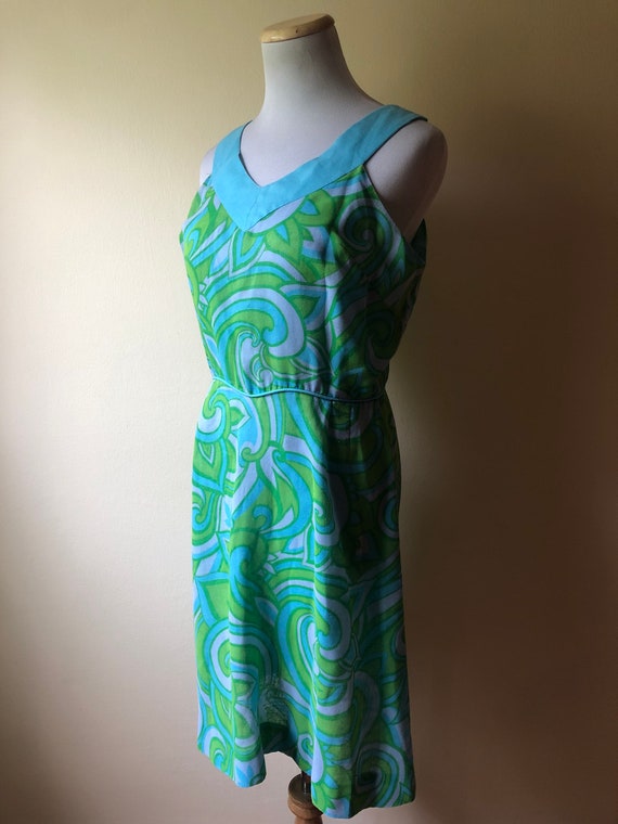 Dreamiest Mod 1960's Mini Dress in Blue and Green… - image 6