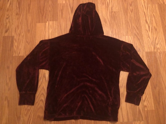 Vintage Maroon Velour Hoodie || Medium || 1980s - image 4