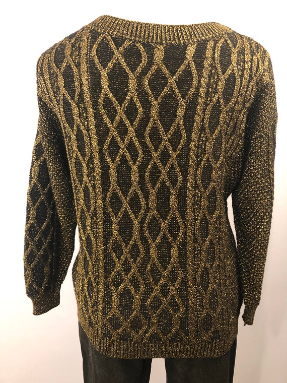 1980's Metallic Merino Wool Cable Knit Sweater ||… - image 7