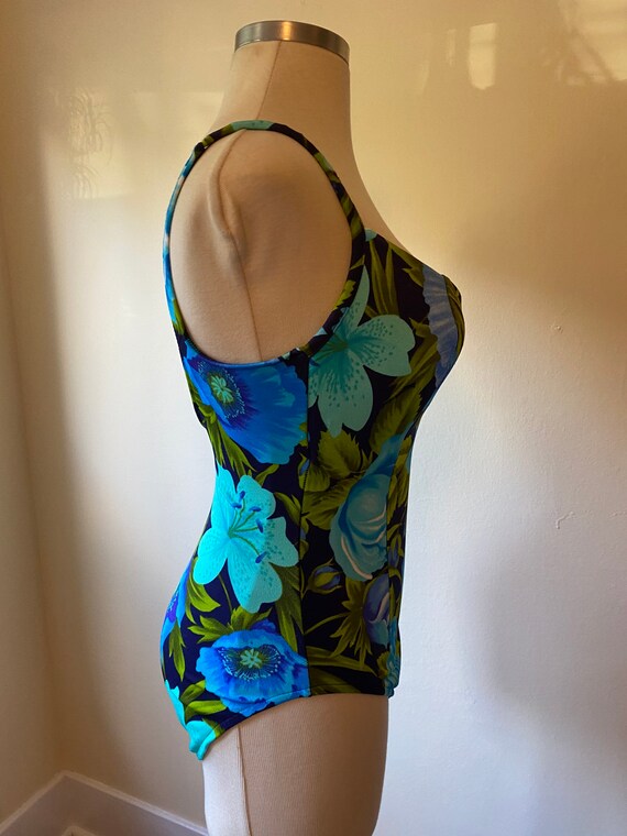 1990s Does 1960s Pin-Up One Piece Swimsuit with Blue … - Gem