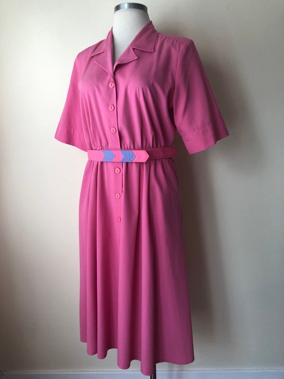 80s-does-50s Belted Pink Diner Dress by Willi of … - image 4