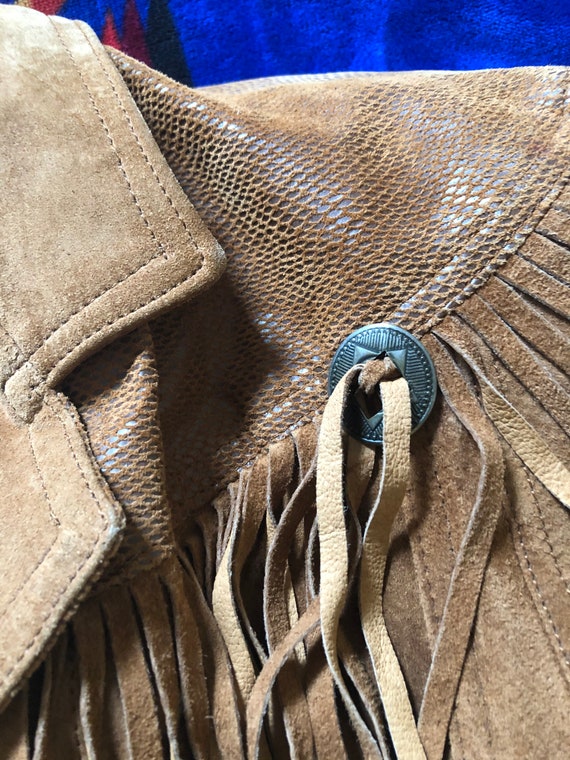 1980s Southwestern Leather Fringed Butt Rock Jack… - image 10