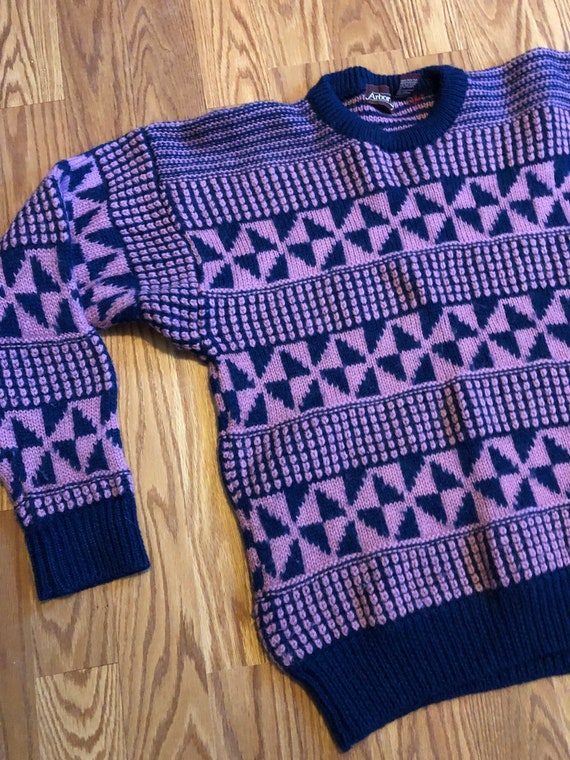 Vintage Geometric Worsted Wool Knit Sweater || Med