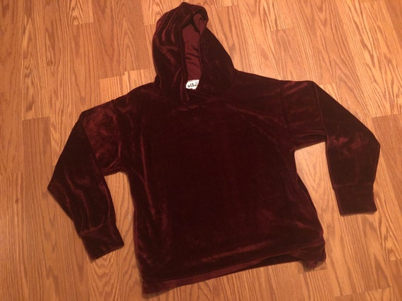 Vintage Maroon Velour Hoodie || Medium || 1980s - image 1