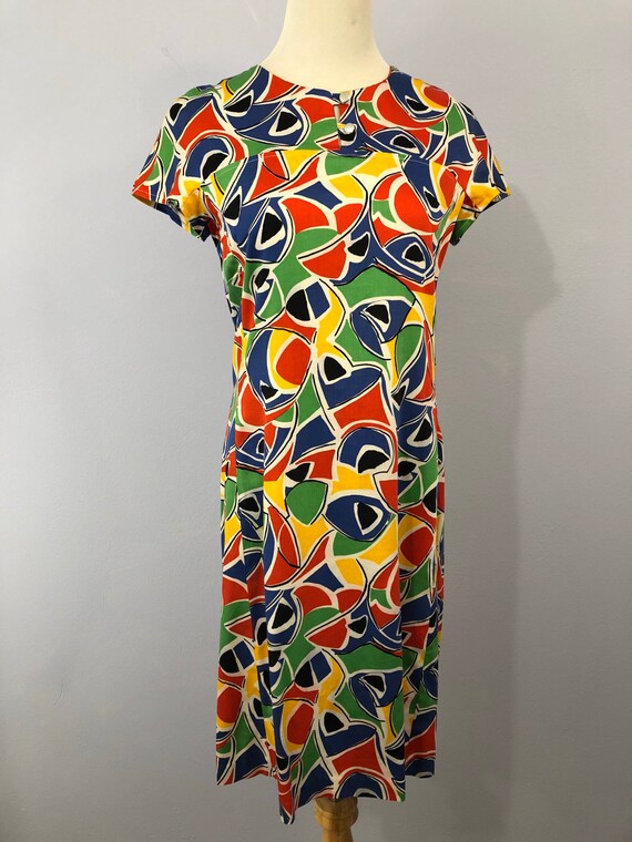 Vintage Mod Print Secretary Dress || Medium || 80… - image 1