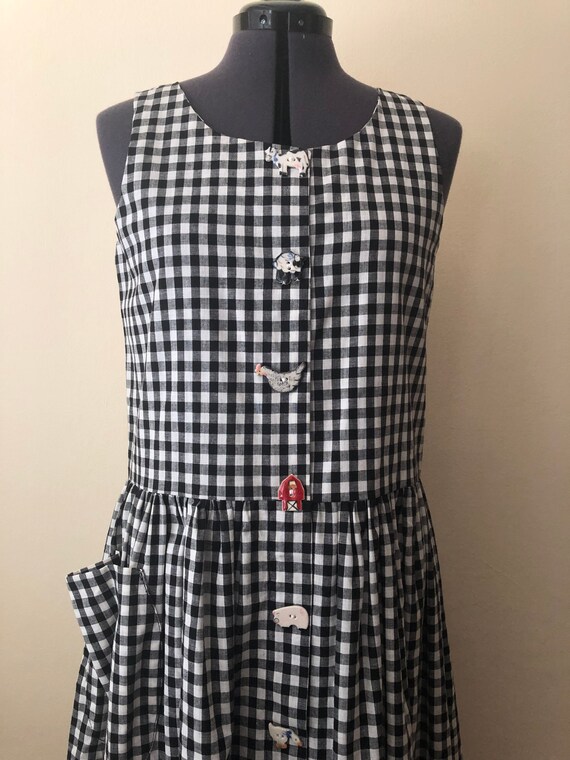 Farm Animal Button Check Dress || Size S