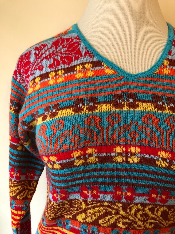 Unique Vintage Floral Stripe Knit Sweater || Larg… - image 1