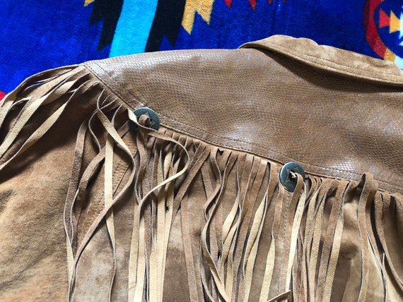 1980s Southwestern Leather Fringed Butt Rock Jack… - image 3