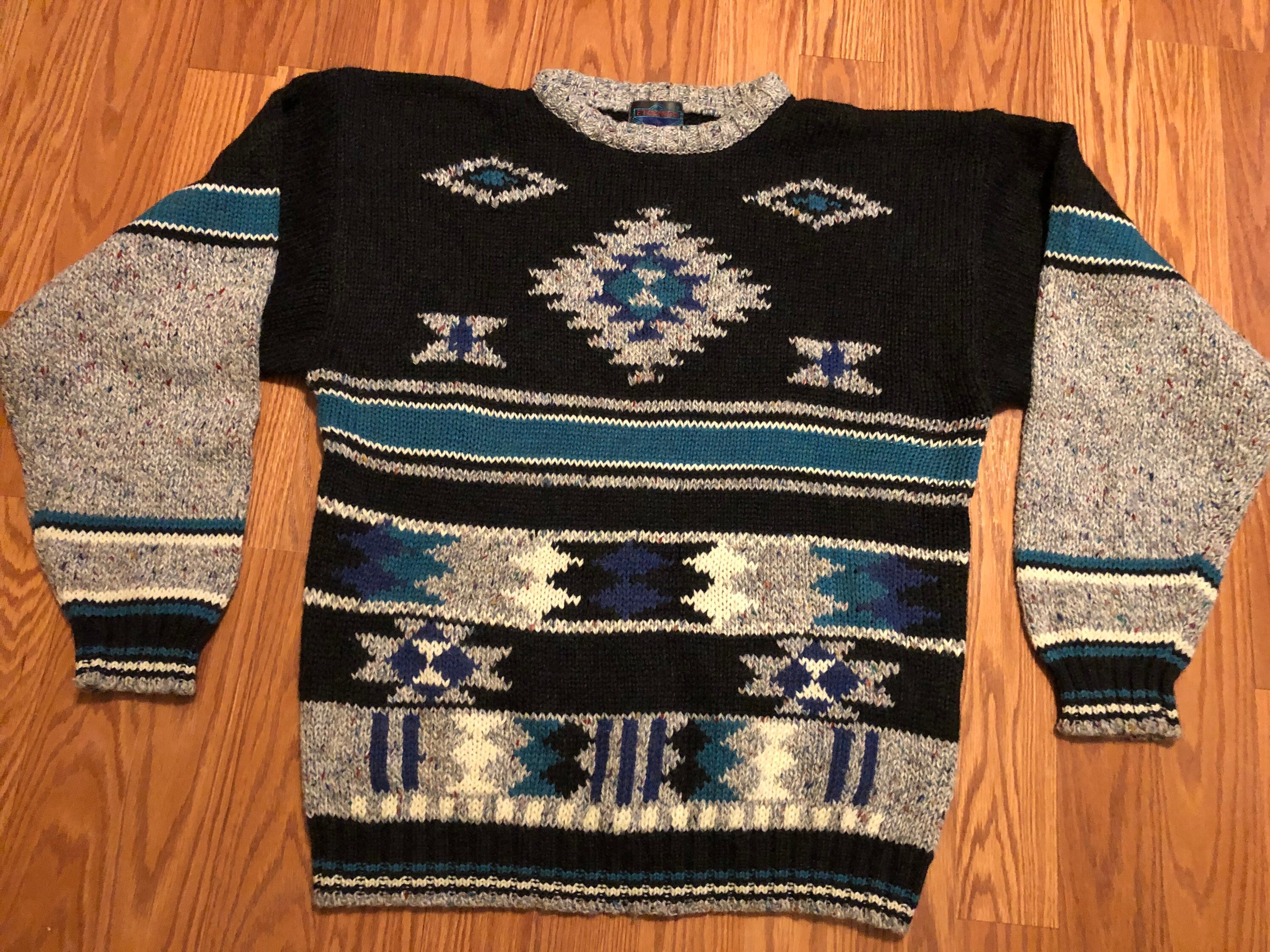 Native American Inspired Knit Sweater W/ Geometric Patterns