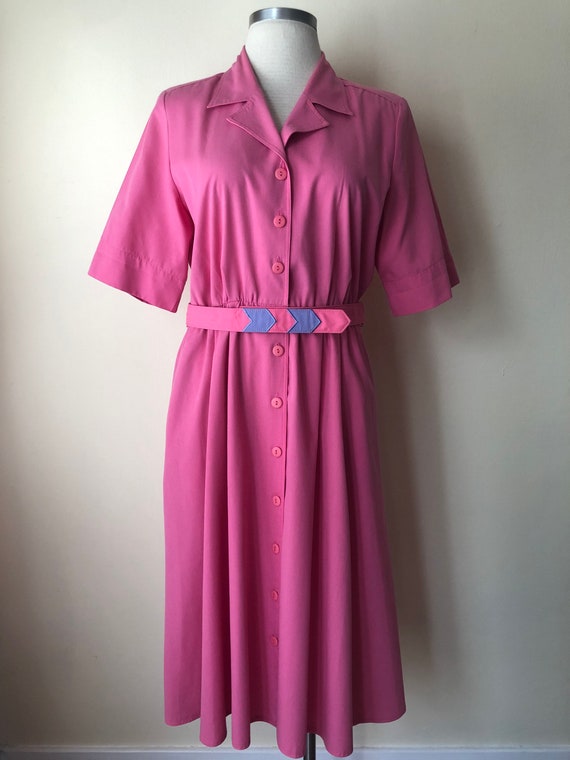 80s-does-50s Belted Pink Diner Dress by Willi of … - image 2