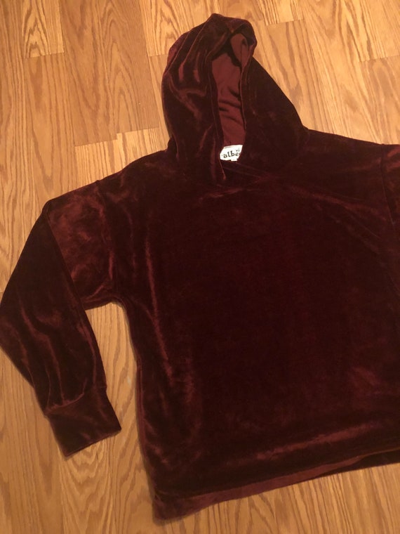 Vintage Maroon Velour Hoodie || Medium || 1980s - image 3