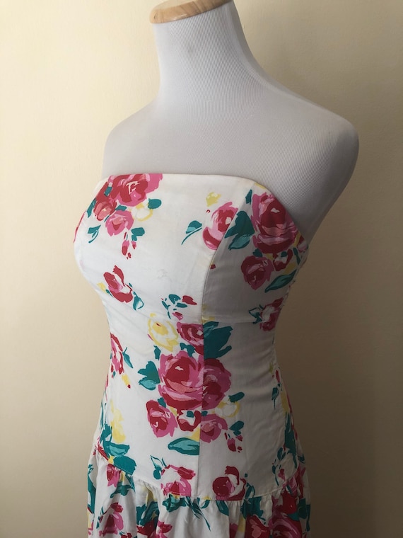 80s-does-50s Floral Strapless Dress || Size 4 |