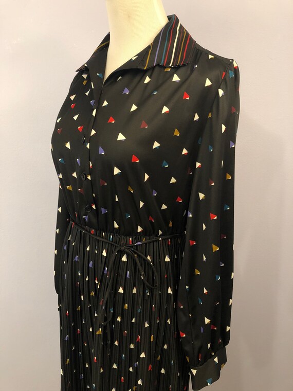 1970's Disco Era Black Shirt Dress with Colorful … - image 7