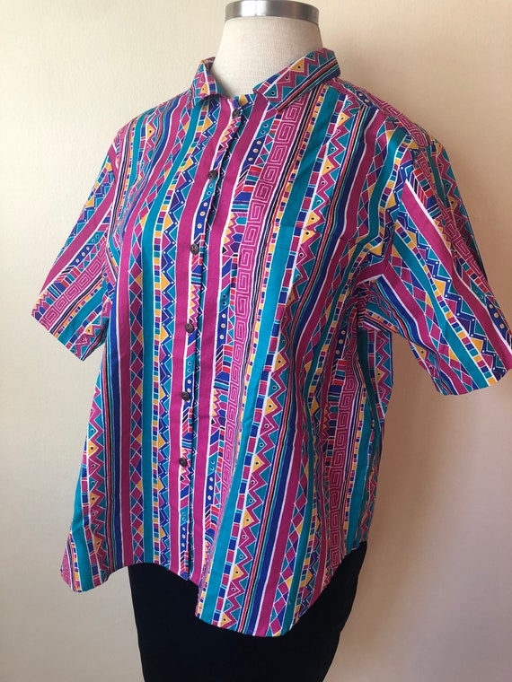 Vintage Rainbow Cotton Summer Shirt Jantzen || 2X… - image 2