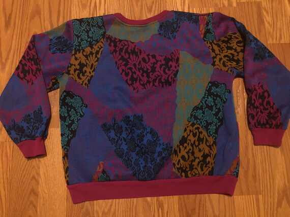 Jazzy 1980s Patchwork Pattern Knit Sweatshirt || … - image 5