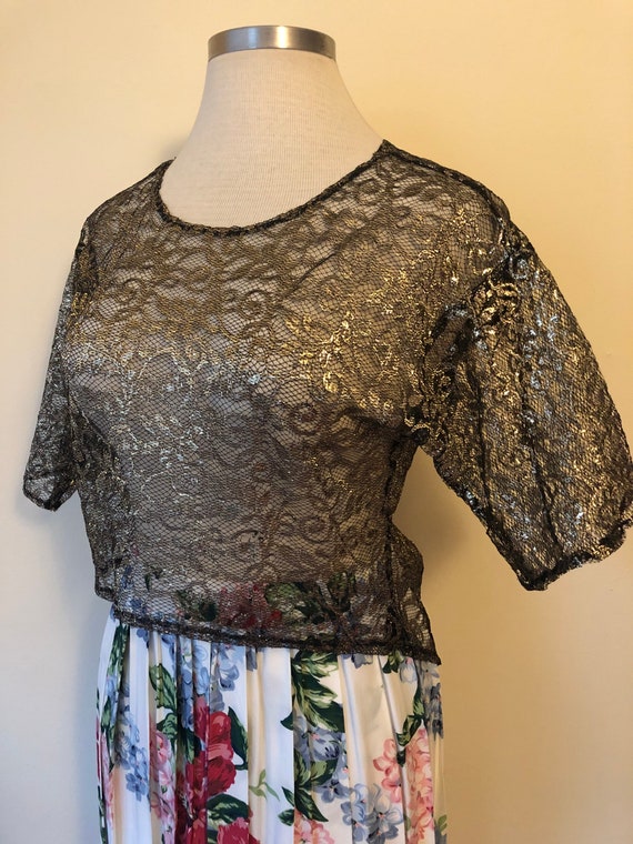 1970s Disco Lace Crop "Mullet" Top — Black and Go… - image 3