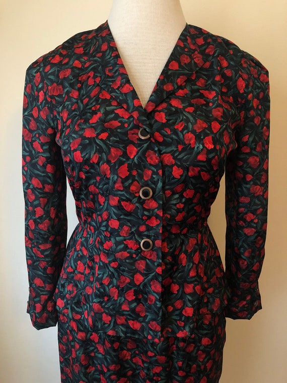 Gorgeous 1980's does 1940's Rose Skirt Suit Set b… - image 1