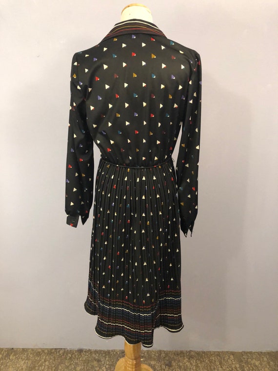 1970's Disco Era Black Shirt Dress with Colorful … - image 5