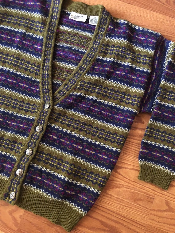 90s Brass Plum Shetland Wool Knit Cardigan ||  Med