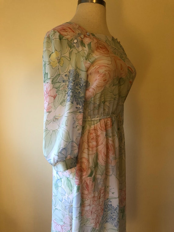 80s Pastel Rose Print Dress || Large - image 3