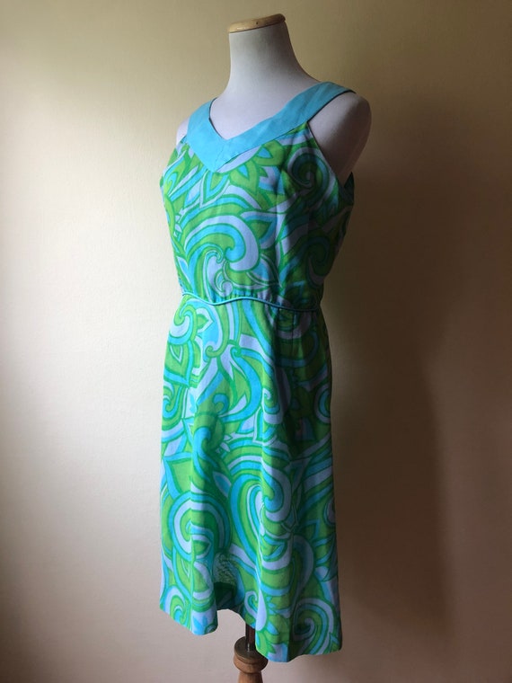 Dreamiest Mod 1960's Mini Dress in Blue and Green… - image 8