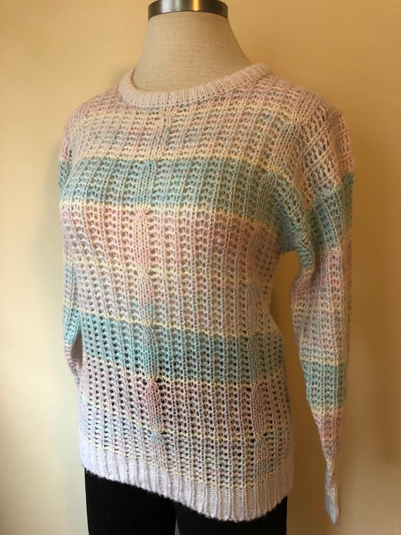 80s Pastel Cable Knit Sweater || 44 Large