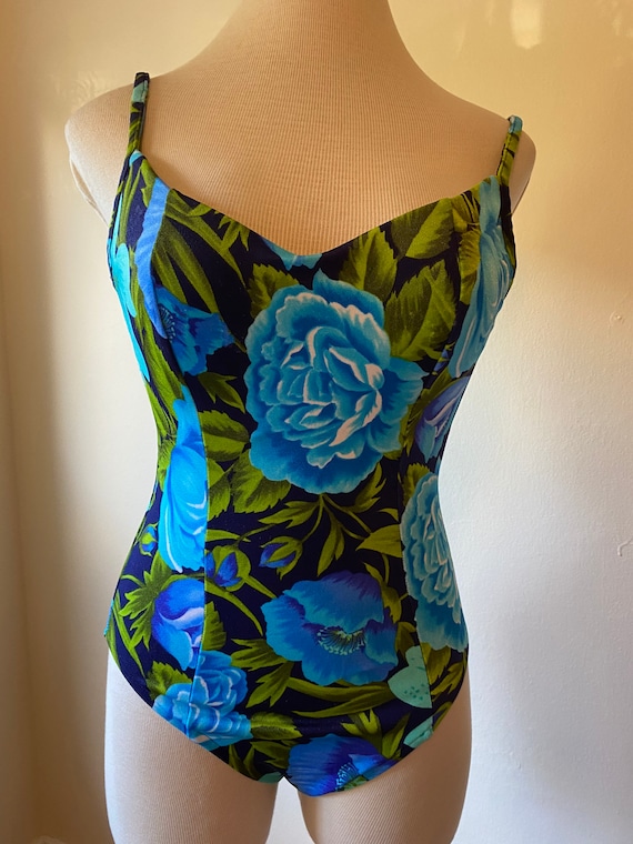 1990s Does 1960s Pin-Up One Piece Swimsuit with B… - image 1