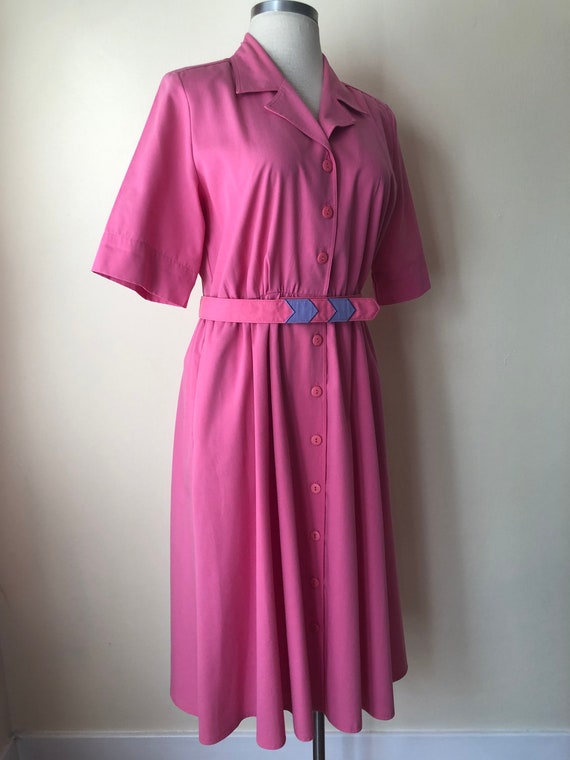 80s-does-50s Belted Pink Diner Dress by Willi of … - image 10