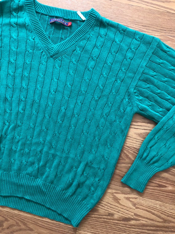 Vintage Emerald Green Cotton Cable Knit Sweater b… - image 4