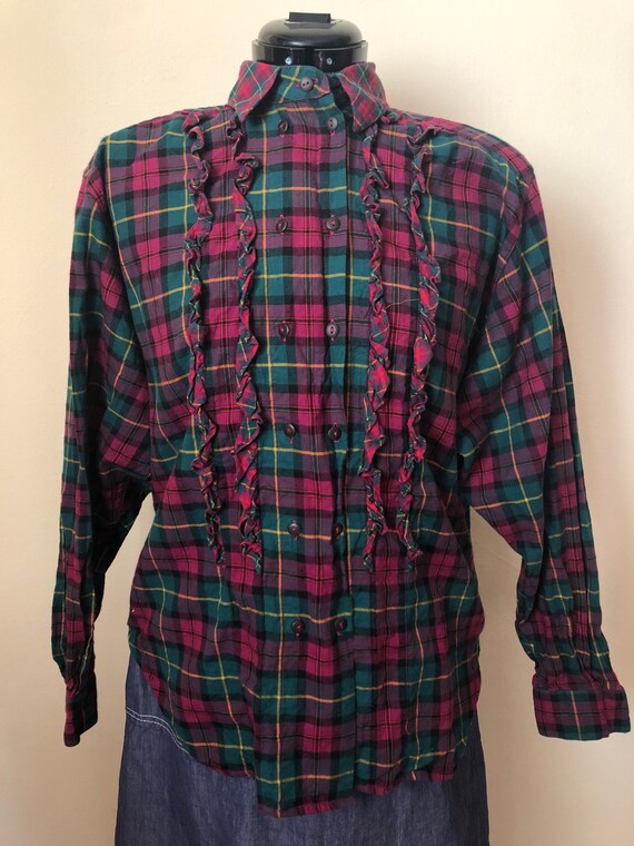 Vintage Cottagecore Double-Breasted Flannel Blous… - image 6