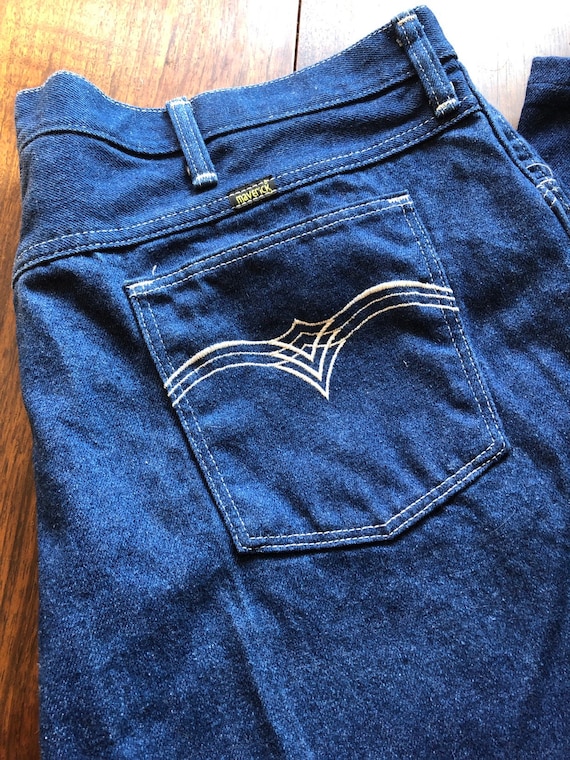 70's era dark wash Maverick wide leg denim - 46 L