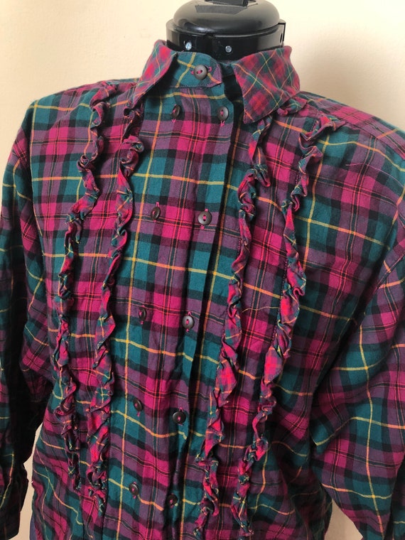 Vintage Cottagecore Double-Breasted Flannel Blous… - image 3