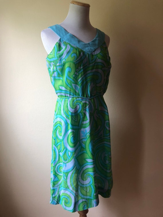 Dreamiest Mod 1960's Mini Dress in Blue and Green… - image 7