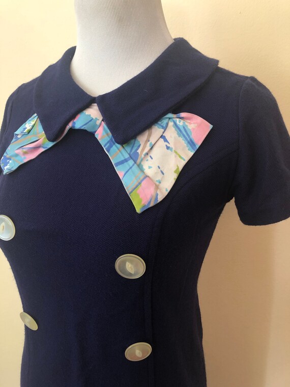 Mod Mini Dress 1960/'s Union Made Knitwear Dress with Psychedelic Bow Detail XS Unique Vintage Sustainable Style