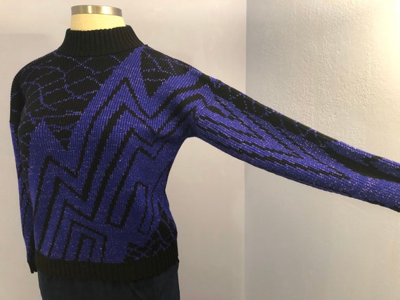 1980s Purple Metallic Geometric Abstract Knit Swe… - image 8