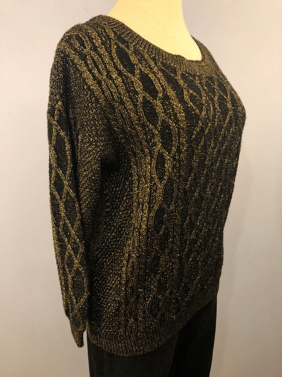 1980's Metallic Merino Wool Cable Knit Sweater ||… - image 5