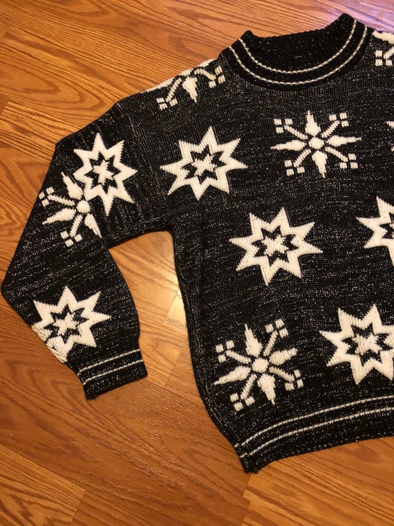 Vintage Metallic Snowflake / Star Sweater || 1980… - image 2