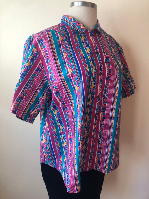 Vintage Rainbow Cotton Summer Shirt Jantzen || 2X… - image 7