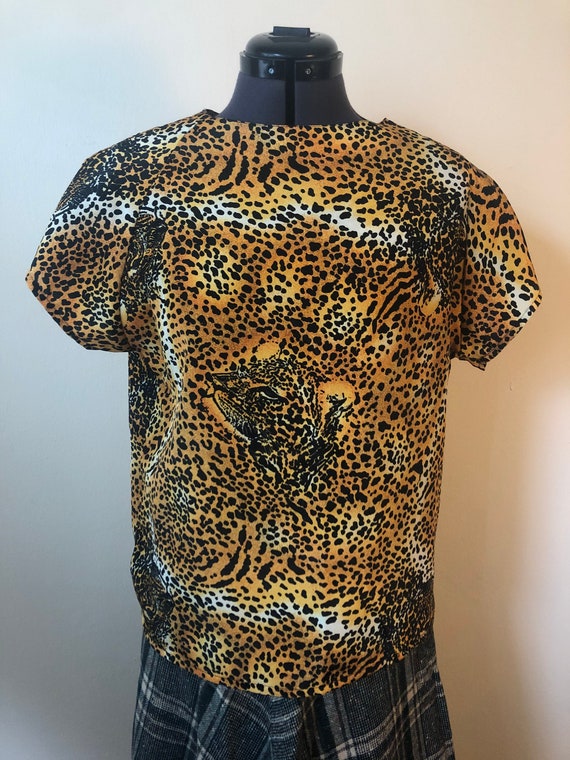 90's Cheetah Print Blouse || Medium