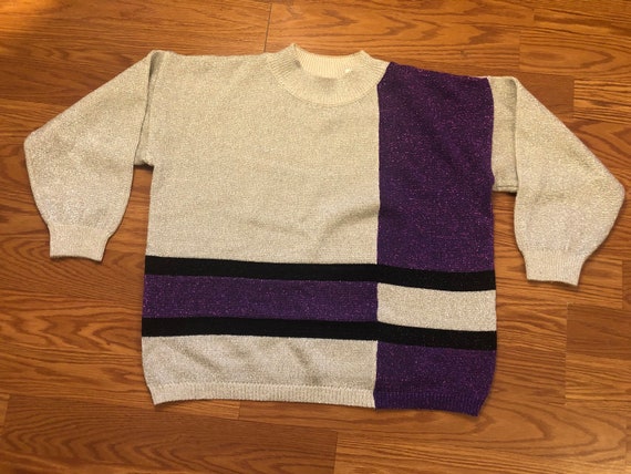 Vintage Geometric Metallic Party Sweater || Small… - image 2