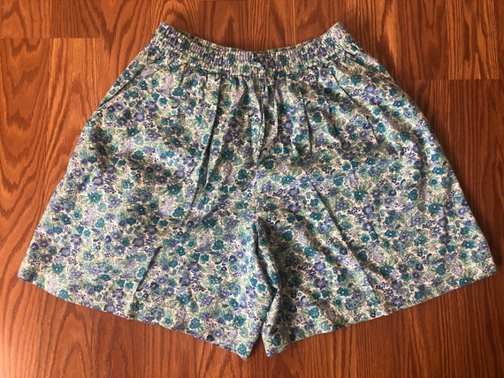 Light Floral Print Cotton Shorts || Small || 1980… - image 1