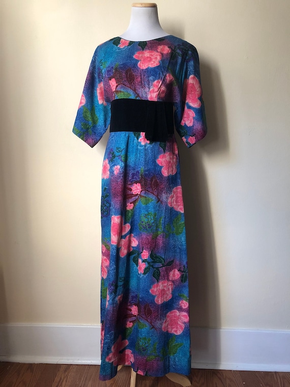 Beautiful Mid-Century Hawaiian Gown with Velvet W… - image 1