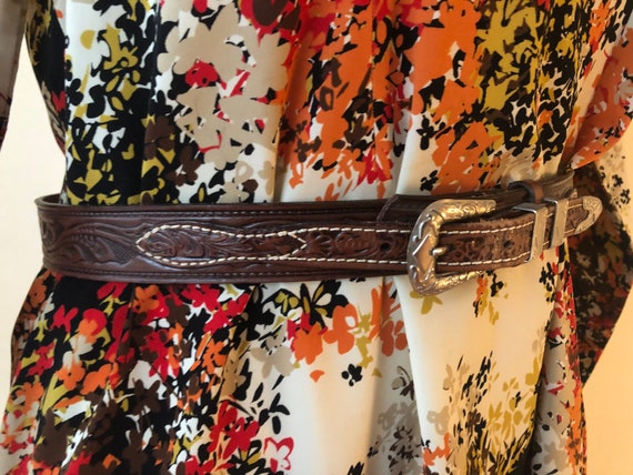 Western Tooled Leather Belt with Metalwork Detail… - image 3